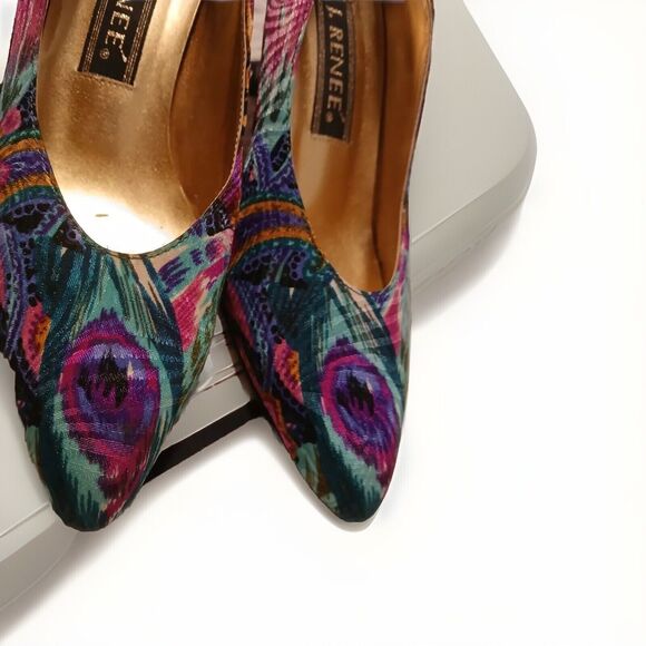 Vintage 90s J Renee Peacock Print Classic Multicolor Women's Pumps Size 7M - Picture 5 of 11